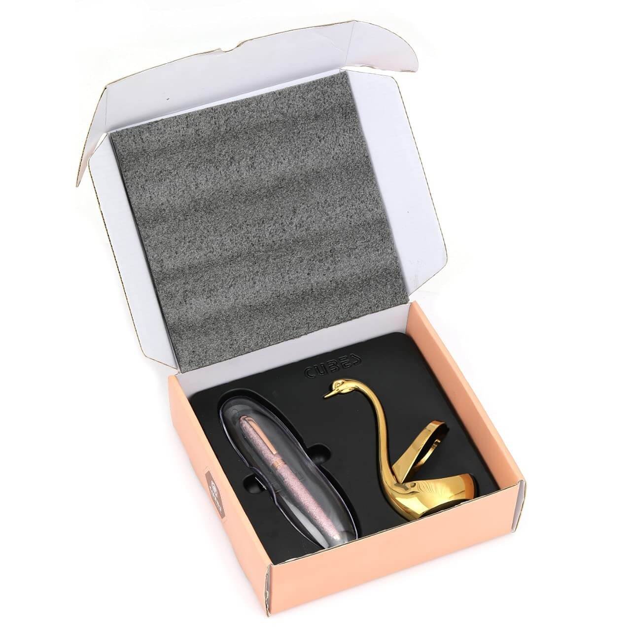 https://shoppingyatra.com/product_images/ROSTON Pen Stand with Pen, Holder Stand Office Desk Organizer Gold swan Corporate Gifts2.jpg